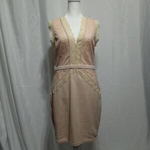Akira Chicago Red Label Cream Lace Bodycon Plunging Dress Size Large